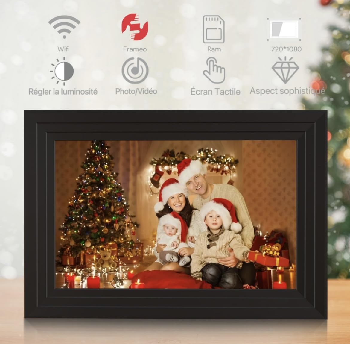 Cadre Photo Numérique WiFi - 10.1 Pouces，IPS Écran Tactile HD, Mémoire de 32 Go, Rotation Automatique,Partagez des Photos Via Frameo App,Noir