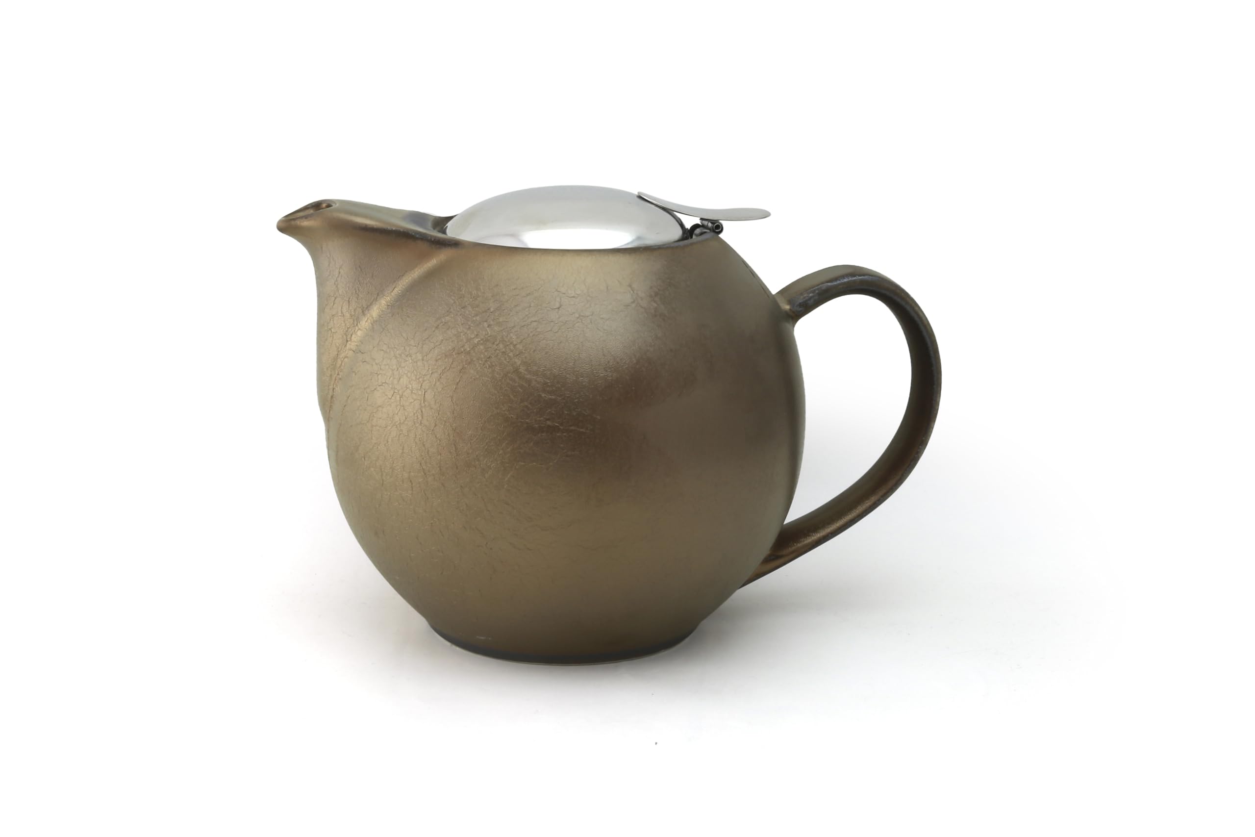 Zero Japan 34 oz Ceramic Teapot with Infuser for Loose Tea - Lead & Cadmium Free, Smooth-Pour Spout, Dishwasher Safe Large Ceramic Loose Leaf Tea Pot (Stainless Steel Infuser & Lid Removable), Gold