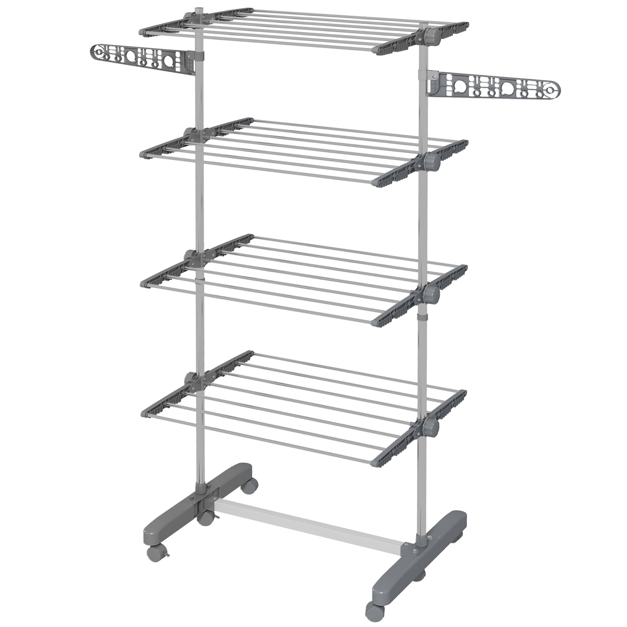 HOMCOM 4-Tier Large Clothes Airer - Stainless Steel - Grey