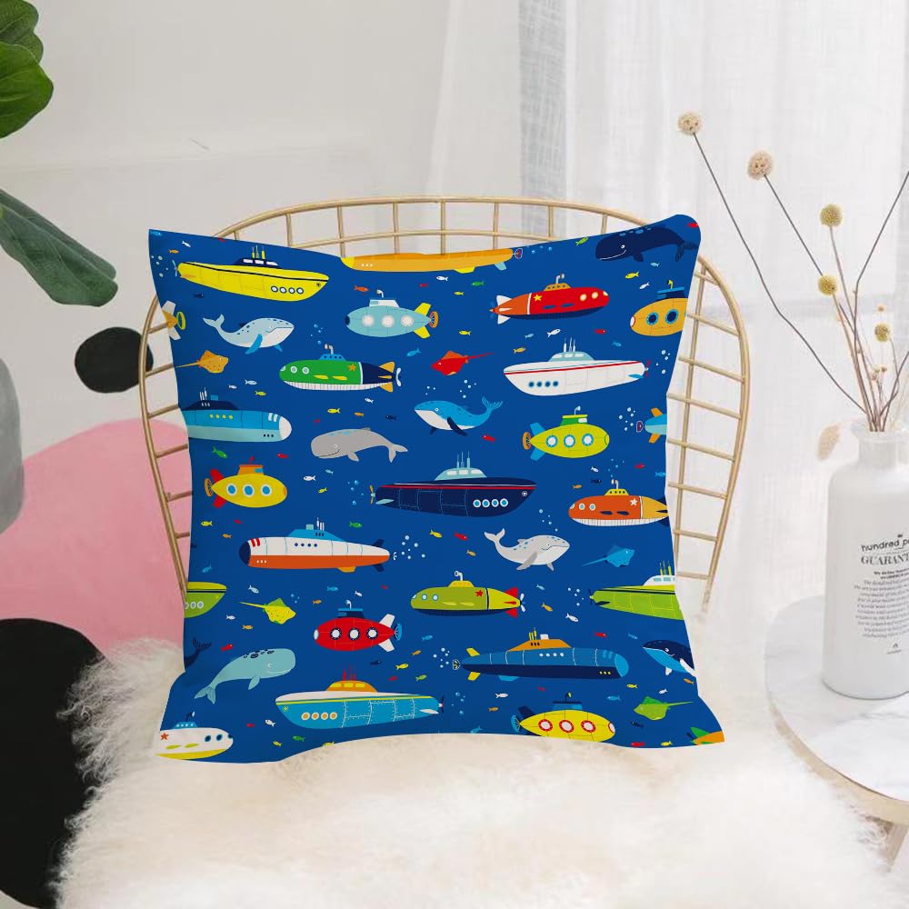 Hyosxw Submarine, Marine Decoration Of Colorful Sub - A7 Cushion Cover,Throw Pillow Case Home Decorative For Living Room Bedroom Sofa Chair 18X18 Inch,Submarine, Marine Decoration Of Colorful Submarines,Pillowcase 45X45cm