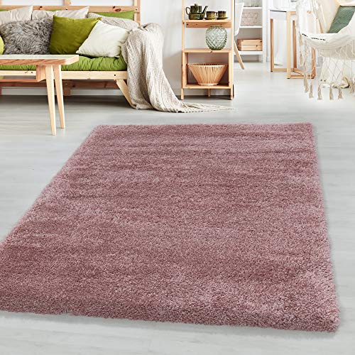 SIMPEX Teppich Wohnzimmer 240 x 340 cm Hochflor Teppich Rosa Moderne Einfarbig Design - Schlafzimmer...