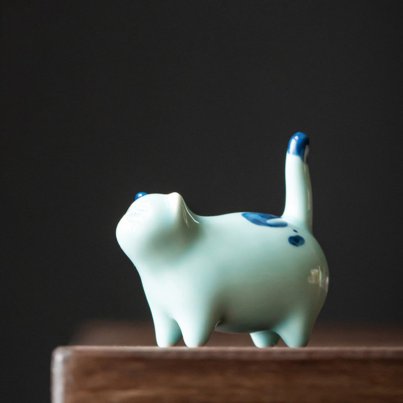 Scultura di figurine di gatto blu in ceramica artigianale Ornamento di animali Decorazioni per la casa in hotel Regalo di nozze