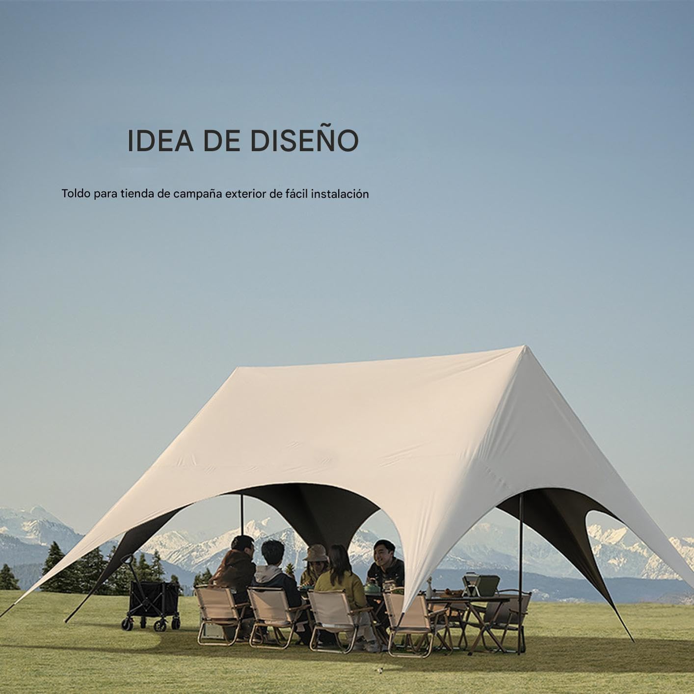 Toldo Exterior, Sombra Rápida para Camping, Estructura Resistente con Protección Solar para Barbacoa Boda Jardín Picnic Piscina Césped Terraza Porche
