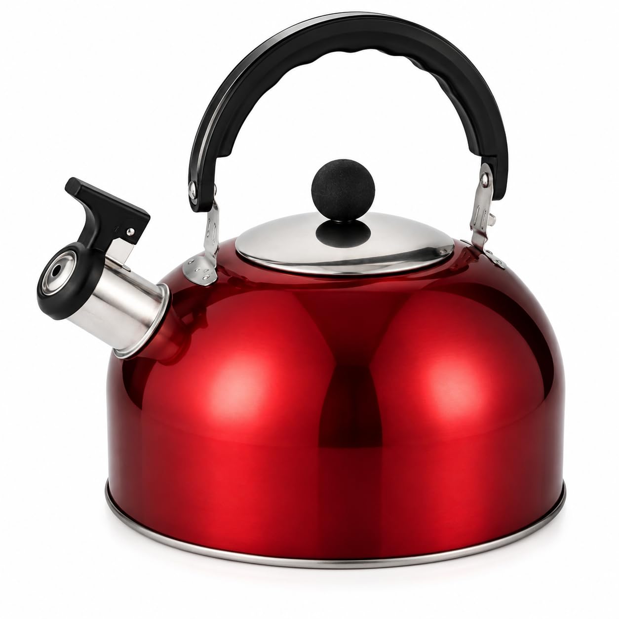 BARGAIN4ALL Stainless Steel 2 litres Stovetop Whistling Kettle - Gas Hob Camping Kettle with Ergonomic Handle - Cookers Gas Stoves 2L Kettle (Red)