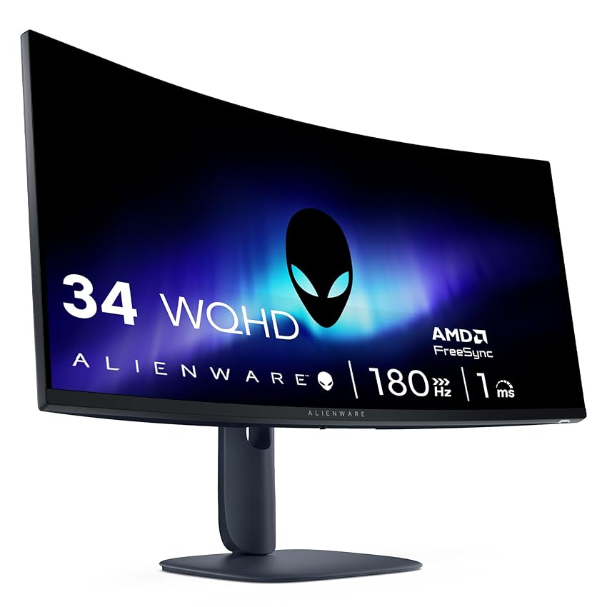 Alienware 34 Monitor Gaming - AW3425DWM, WQHD (3440x1440), 21:9 1500R Curvo, 180Hz, VA, 1ms, AMD FreeSync Premium, VESA AdaptiveSync, 95% DCI-P3, HDR400, DisplayPort, 2 HDMI, 3 USB, 3 Anni di Garanzia