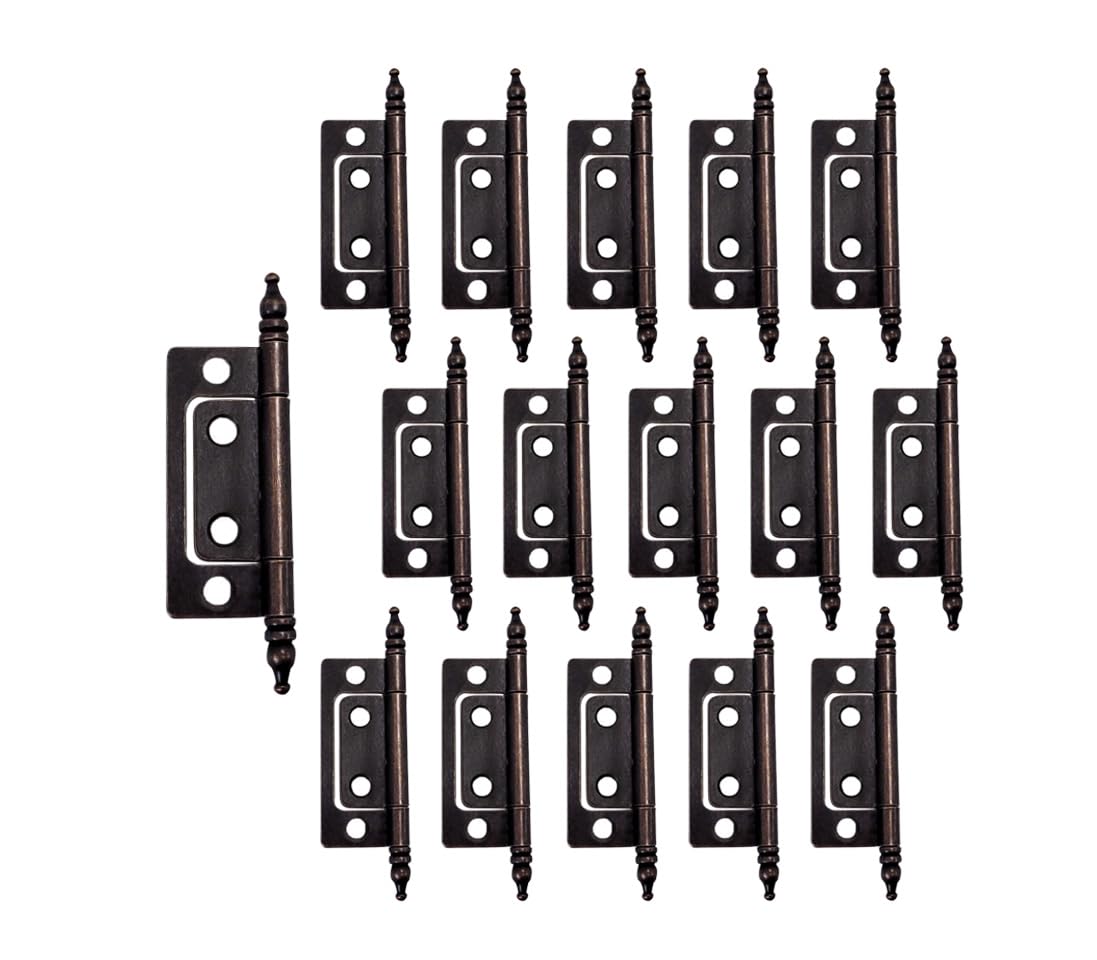 QCAA Durable Steel Non-Mortise Hinge with Final Pins, for Chest, Box, Vintage Cabinet Furniture, 2"x0.9", Aged Classic Bronze, Made in Taiwan, 16 Pack