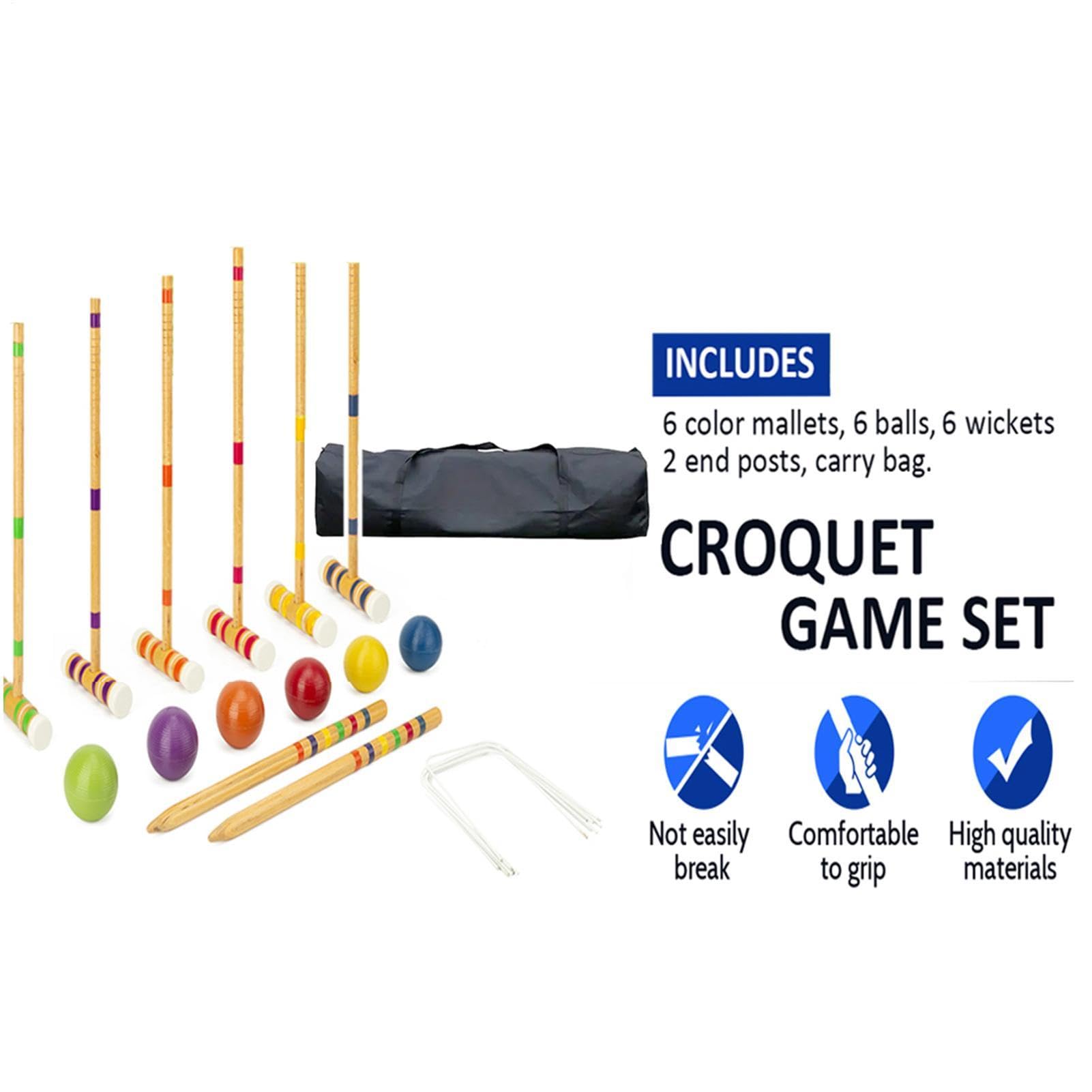 Juego De Croquet Para 6 Jugadores, Set Deportivo Exterior De Madera, Juego Familiar Portátil, Kit Reutilizable Para Césped, Jardín, Patio Trasero, Parque, Actividad Recreativa Al Aire Libre, Entreteni