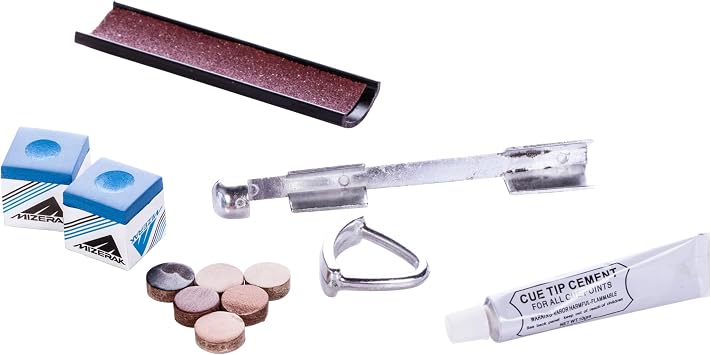 طقم إصلاح أطراف عصا البلياردو من Mizerak مع أطراف بديلة وأسمنت ومشبك وطباشير وأدوات تشكيل مجموعة صيانة كاملة للعصا