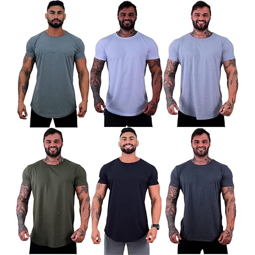 Kit 6 Camiseta LongLine Masculina MXD Conceito Básicas Slim Manga Justa Verão Academia Musculação Treino Camisas Lisas