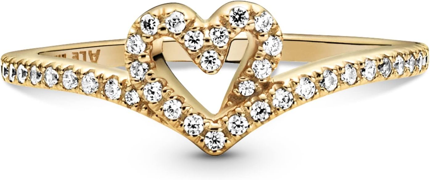 Pandora Timeless Wish Sparkling Heart Ring - Perfect Jewelry Gift for Women - Hand-Finished 14k Gold-Plated Shine with Cubic Zirconia - Size 5, No Gift Box