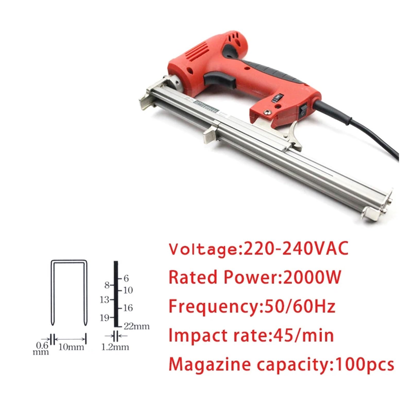Pistolet do Gwoździ, 1022J zszywacz U zszywacz elektryczny pistolet z 300 szt. gwoździ 2000W elektronarzędzia elektryczne do narzędzi ręcznych do obróbki drewna