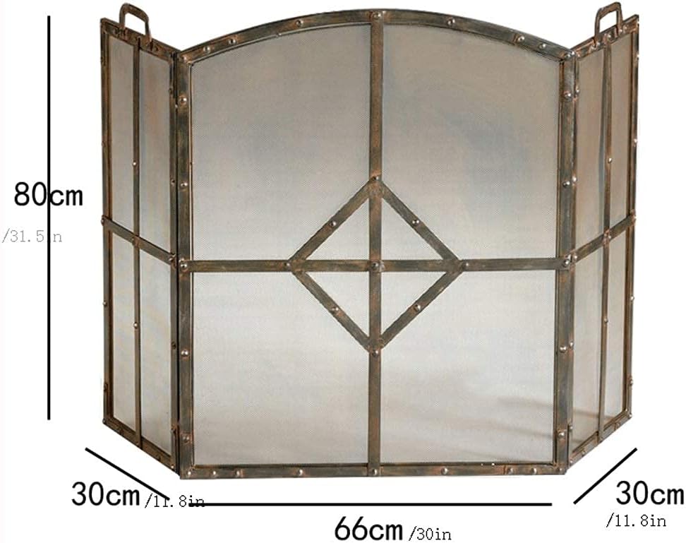 Fireplace Screen 3-Panel Vintage Red Copper-Tone Freestanding Metal Fireplace Screen Simple Design Fireplace Screen
