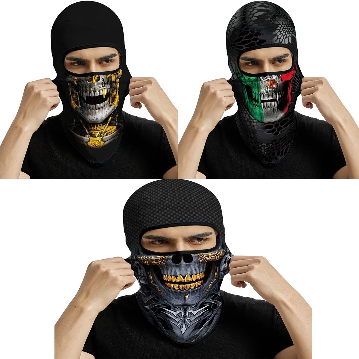 Red Plume 3PCS Balaclava Full Face Mask Ski Mask UV Protection Cover Motorcycle Full Face Mask for Men Women Outdoor Sports