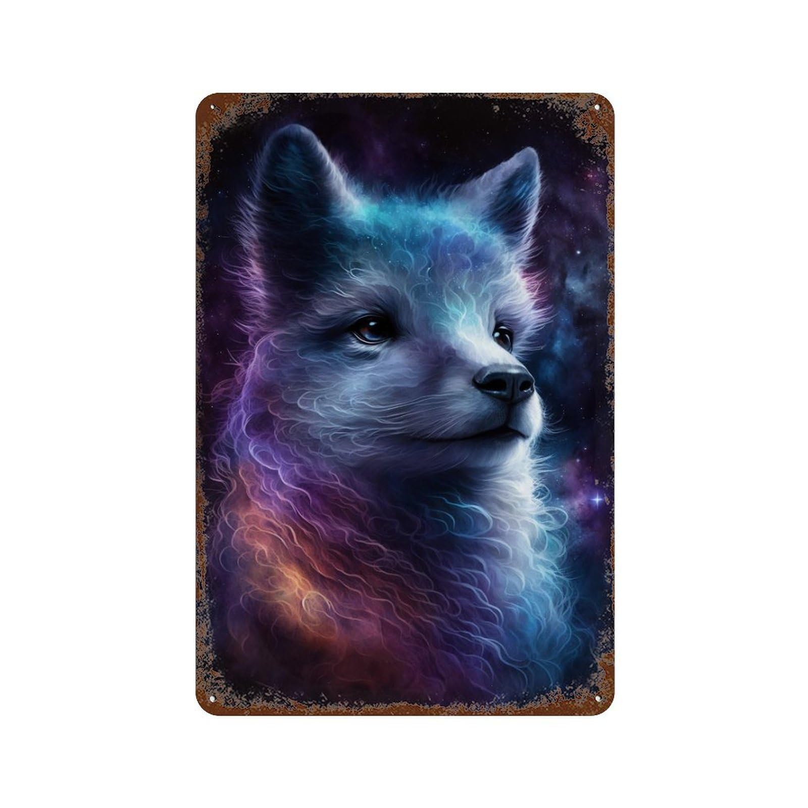 Galactic Wolf Art Print -2 Decorative Tin Sign 11.8"x7.9", Farmhouse Wall Decor for Garage, Bar And Workshop Decor