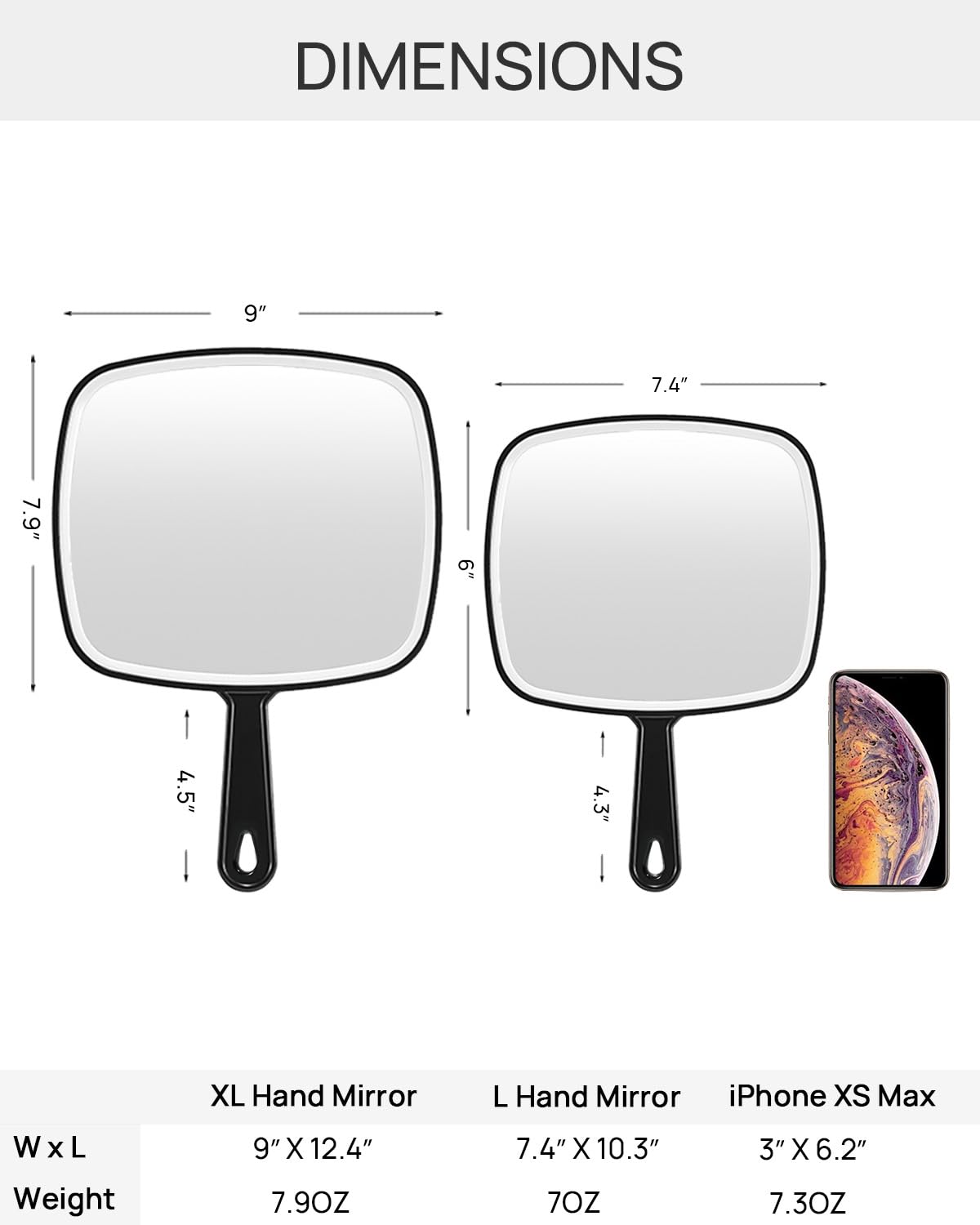 OMIRO Hand Mirror, Extra Large Black Handheld Mirror with Handle