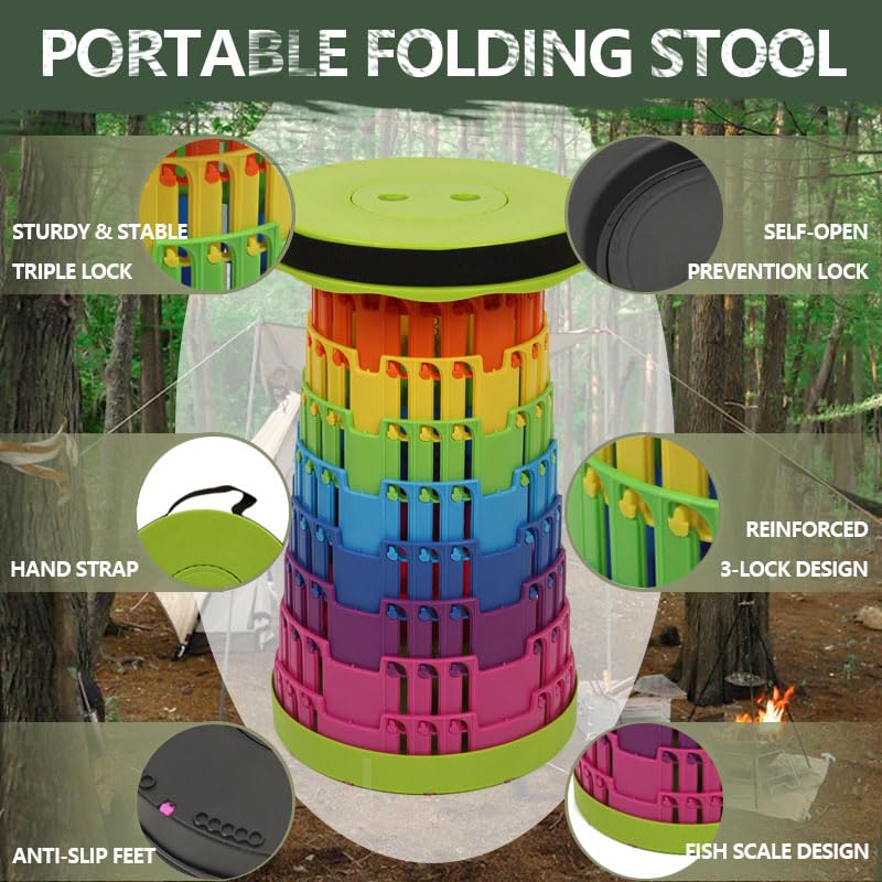 Image of JAEMEYEM Collapsible Stool Chair, Upgraded Folding Stool for Adults Lightweight, Sturdy, Adjustable, Portable, Foldable Seat Sturdy Stools for Outdoor Camping Fishing Hiking Gardening BBQ