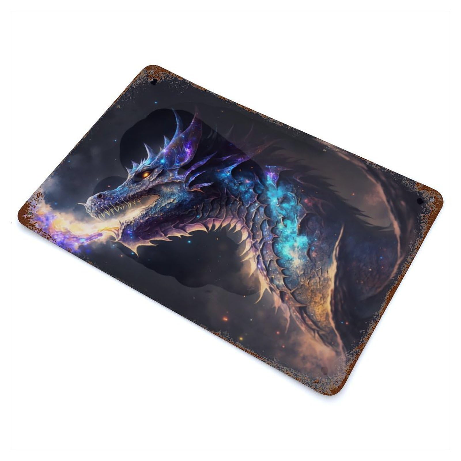 Garage Style Elder Dragons Cosmic Reign Rust Effect Tin Sign 11.8"x7.9", Vintage Wall Decor for Bar And Workshop