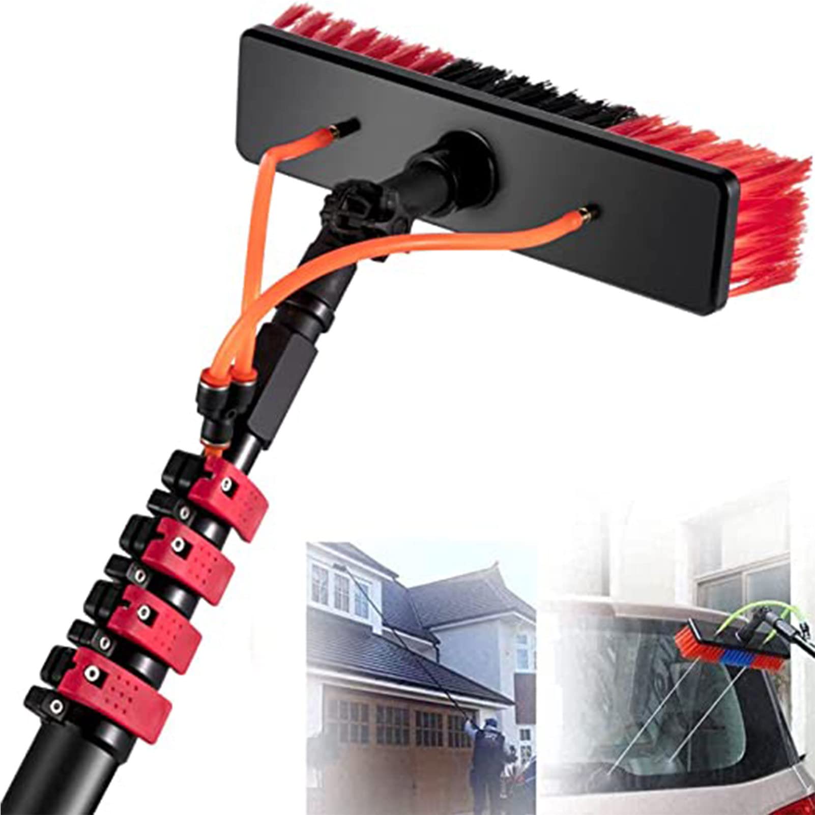 BHFLJSAQ PV Solar Panel Cleaning Kit - Expandable Telescopic Pole with 35cm Water Jet Brush for Solar Panels & Windows, Reach Up to 10.8M/36FT, Efficient & Easy Clean
