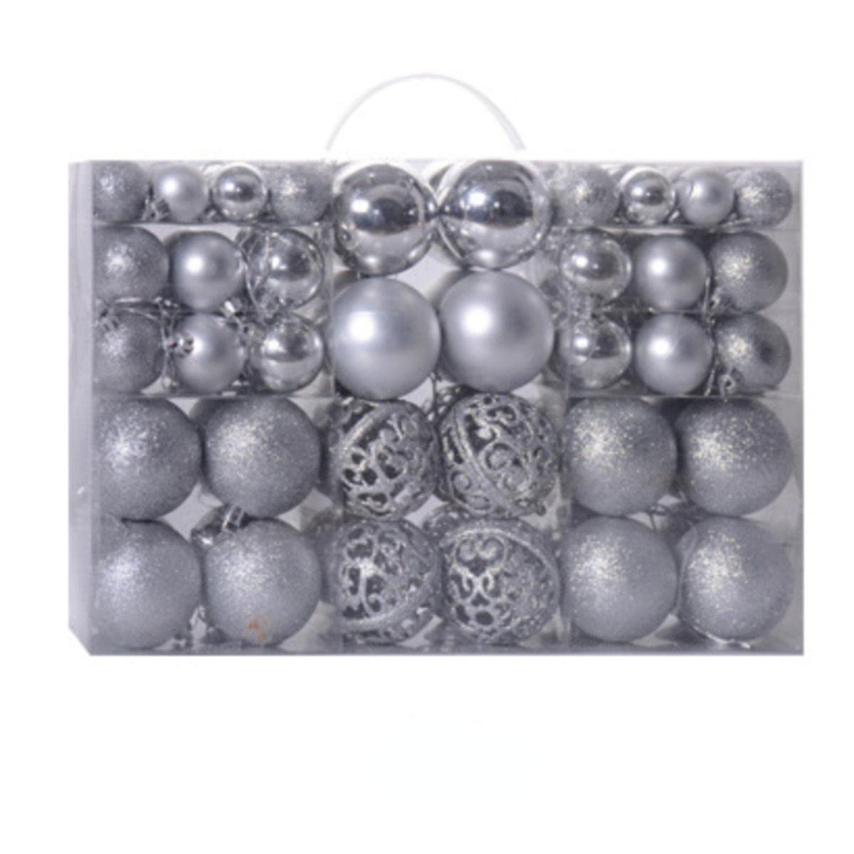 Boule De Noël Coffret Cadeau 100pcs 3-6CM Décorations De Sapin De Noël Boule Lumineuse Décoration Intérieure 9 Couleurs Mat Ball-100pcs Argent