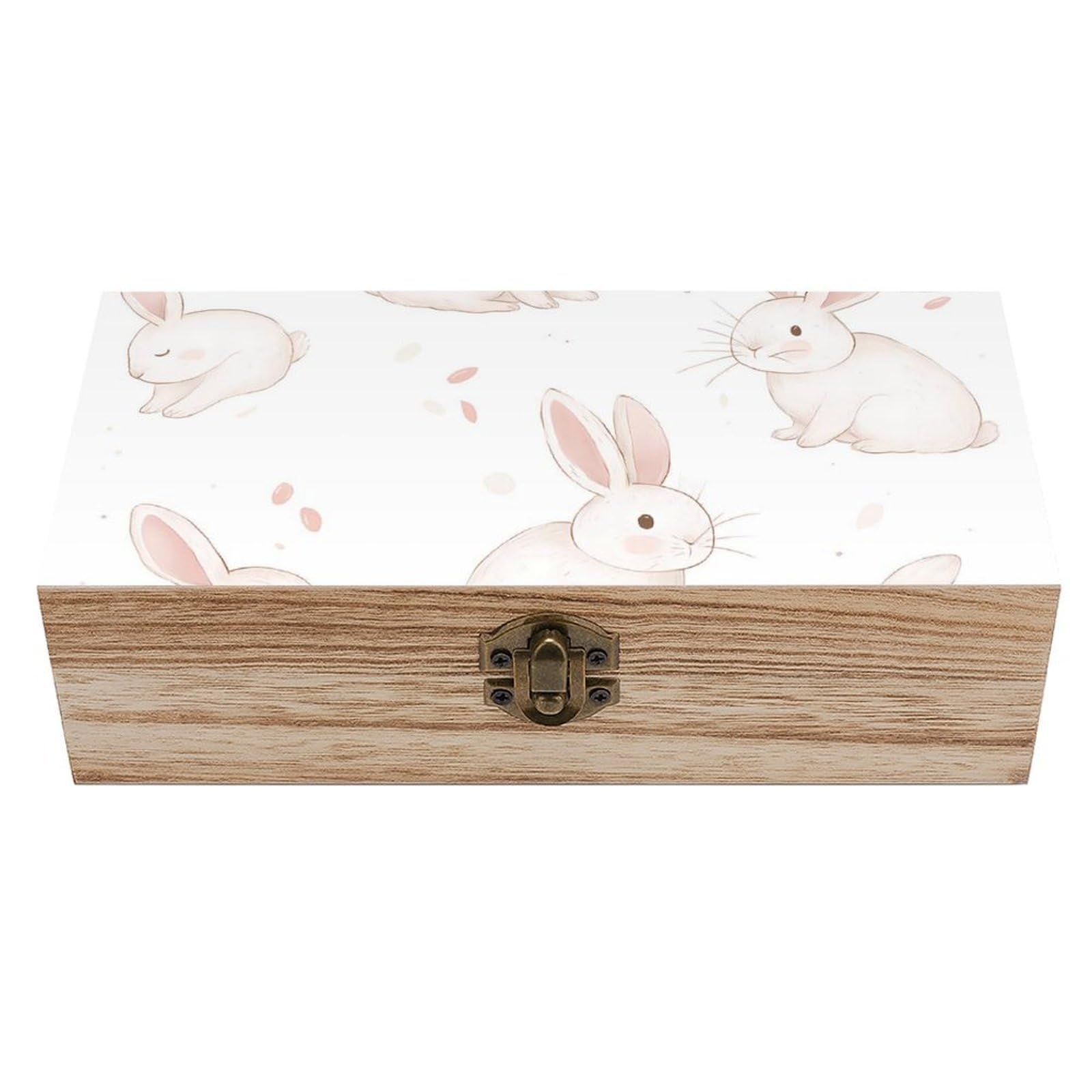 HLBSDM Adorable White Bunny & Red Leaves Retro Wooden Storage Box Jewelry Art Gift Boxs Decorative Keepsake Boxes
