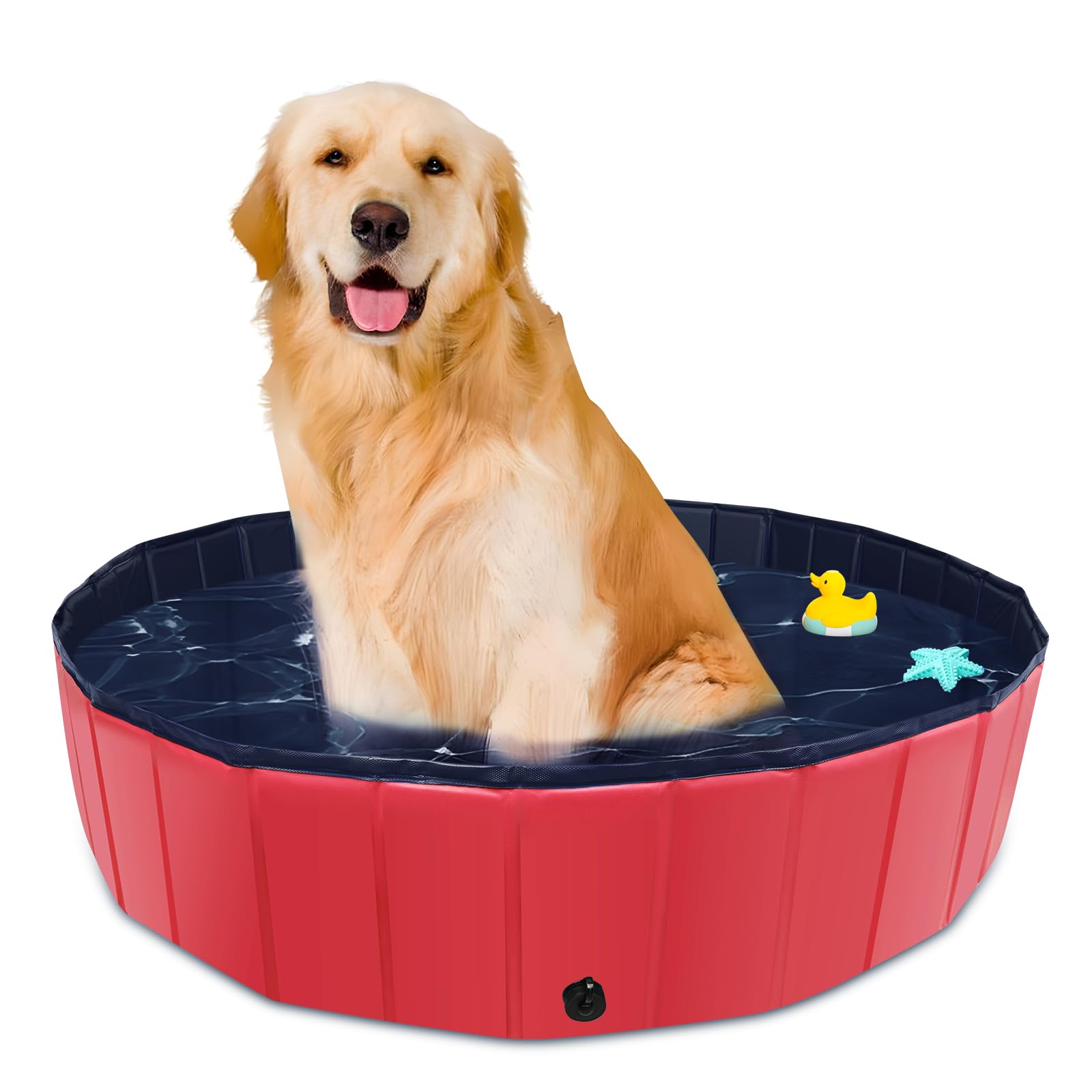 CACSPS Foldable Dog Pool, 39" x 12" Kiddie Pool with Hard Plastic, Non-Slip Dog Bath Tub for Outdoor Backyard, Collapsible Dog Swimming Pool for Kids Dogs Pets (Red)
