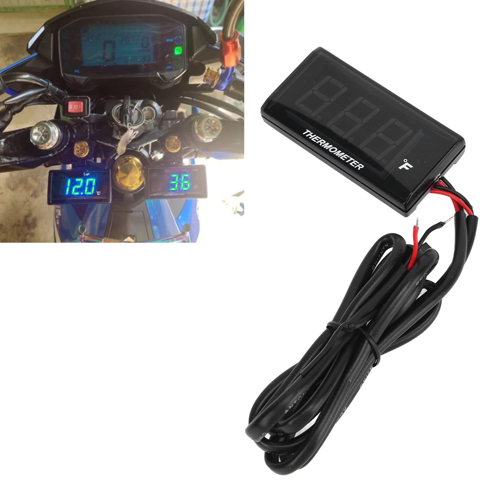 Indicatore Temperatura Acqua Moto, Termometro Digitale per Acqua Indicatore Temperatura Fahrenheit, Indicatore Temperatura Acqua LED DC 12V con Adattatore Sensore Temperatura