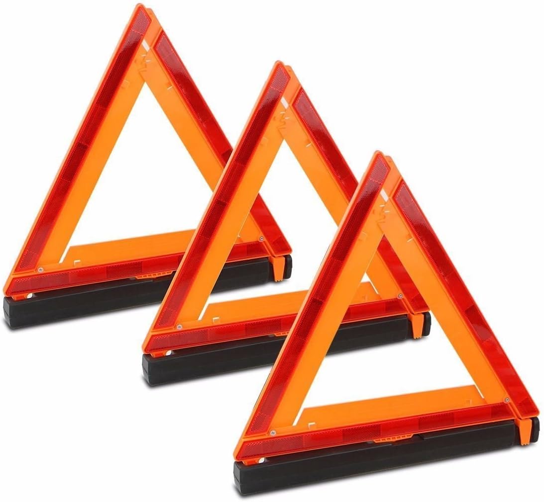 Stark USA 3-Pack Warning Triangle Foldable Emergency Warning Sign Reflector Roadside Hazard Sign High Stability DOT Approved Frame w/Storage Case
