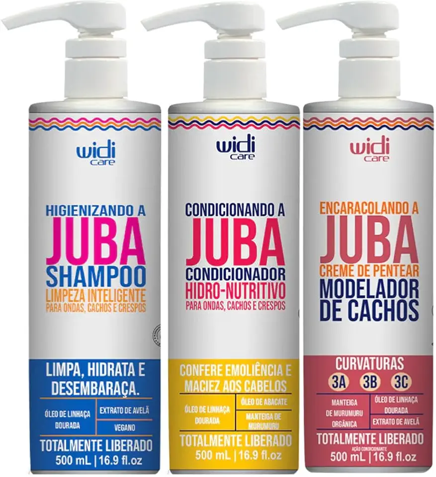 Kit Widi Care Juba Shampoo, Condicionador e Encaracolando, 500ml Cada (3 itens)
