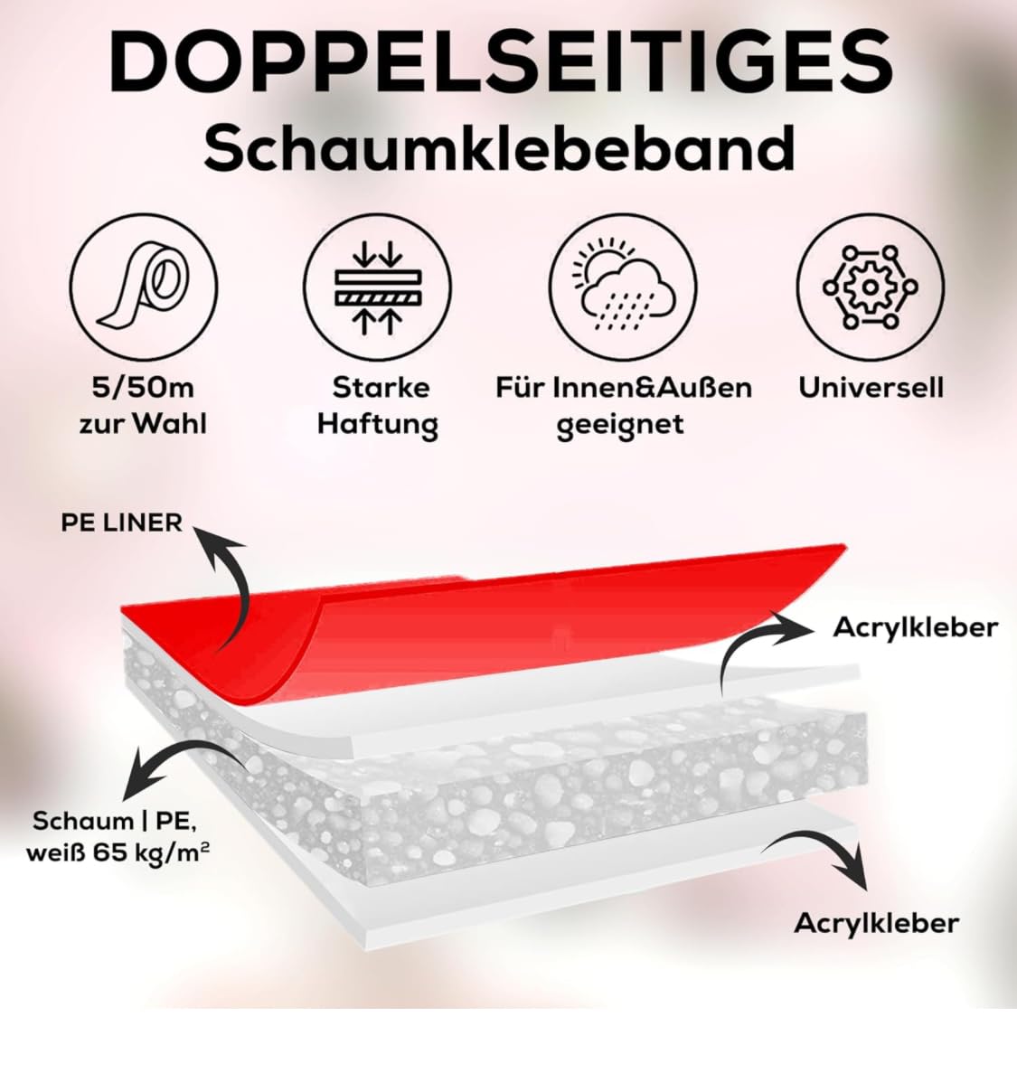 Spiegelklebeband doppelseitig | stark klebendes Montageklebeband | 1mm dick | Universal Doppelklebeband | doppelseitiges Klebeband für Holz, Metall, Kunststoff ect (30 mm x 50 m)
