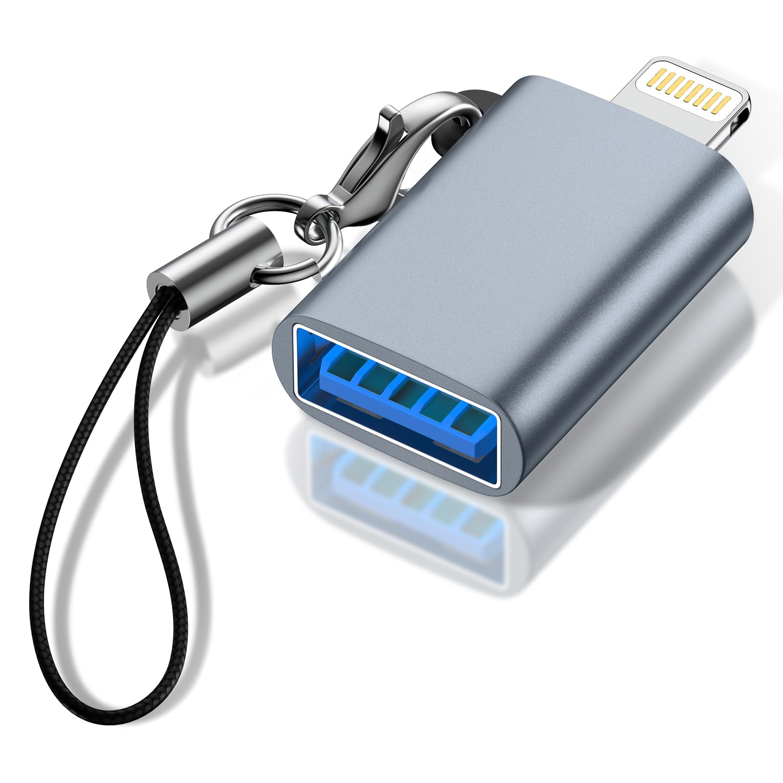 GAEF USB-A ライトニング 変換アダプタ iPhone usb 変換 OTG機能対応 USB 高速データ転送 アルミ合金 ストラップ付き 容量拡張 USBメモリ カメラ マイク周辺機器接続 画像/ビデオ/PDF/ワードなどデータ移行 iPhone 14 13 12 11 Se Xsmax 8s,iPad対応