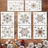 8 Stück Weihnachts Schneeflocken Schablonen,Wiederverwendbare Weihnachtsbasteln Schablone,Schneemann Schablonen zum Malen auf Holzwand Wohnkultur Wandschablone (Schneeflocke)