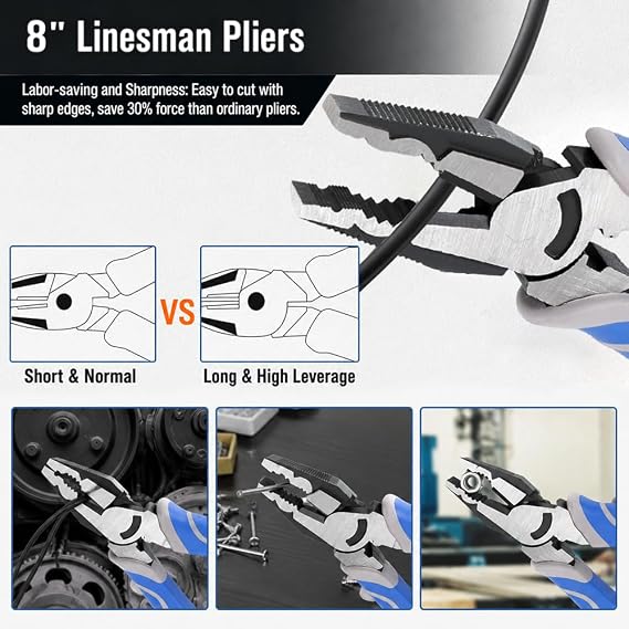 COMOWARE 7Pcs Pliers Set, Mechanic Plier with Rolling Pouch, 10, 8 Groove Joint Pliers, 8 Adjustable Wrench, 8 Linesman, 6 Long Needle Nose, 6 Slip Joint, 6 Diagonal, Roll-Up Pouch Organizer