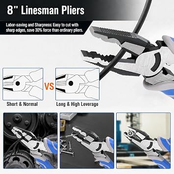 COMOWARE 7Pcs Pliers Set, Mechanic Plier with Rolling Pouch, 10, 8 Groove Joint Pliers, 8 Adjustable Wrench, 8 Linesman, 6 Long Needle Nose, 6 Slip Joint, 6 Diagonal, Roll-Up Pouch Organizer