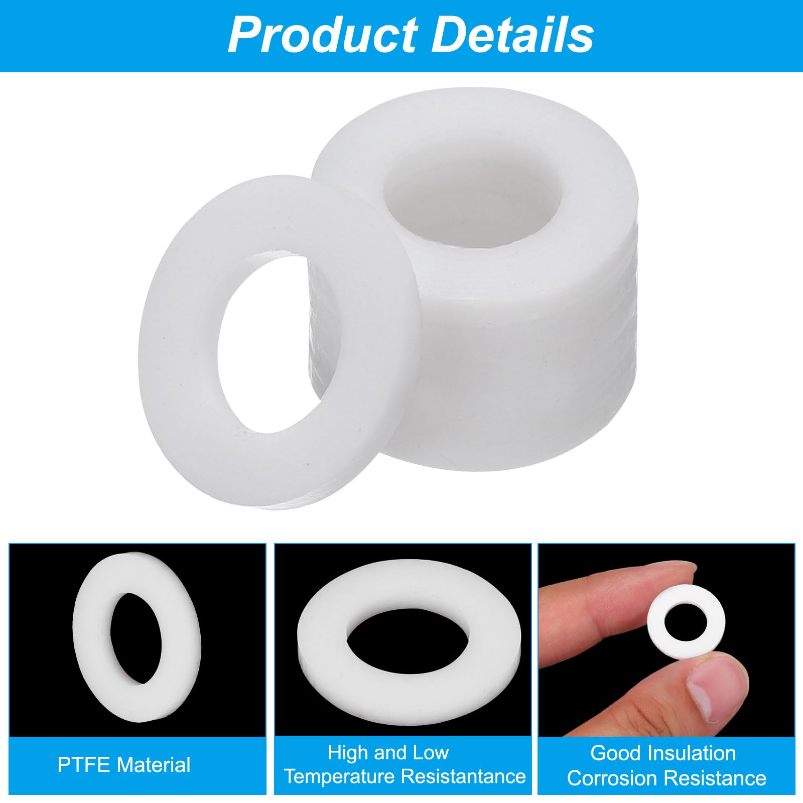 PATIKIL Flat Washers, 100 Pcs 18mm OD 10mm ID 2mm Thickness PTFE Seal Washers Flange Gasket Sealing Gasket for Faucet Pipe Water Hose - Image 4