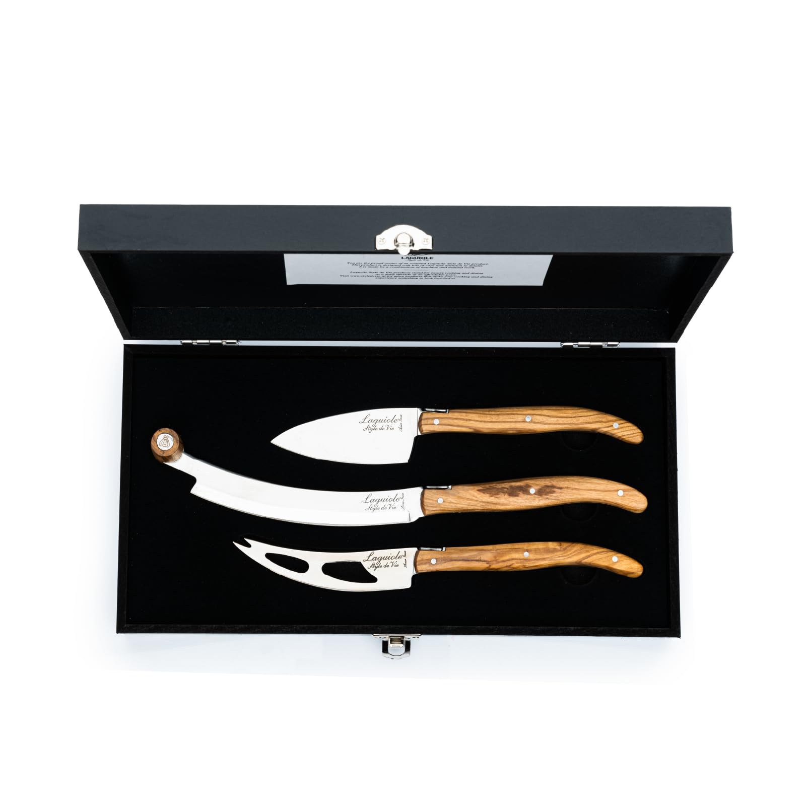 Laguiole Style de Vie Coltello da Formaggio Luxury Line, 3 Pezzi, legno d'ulivo