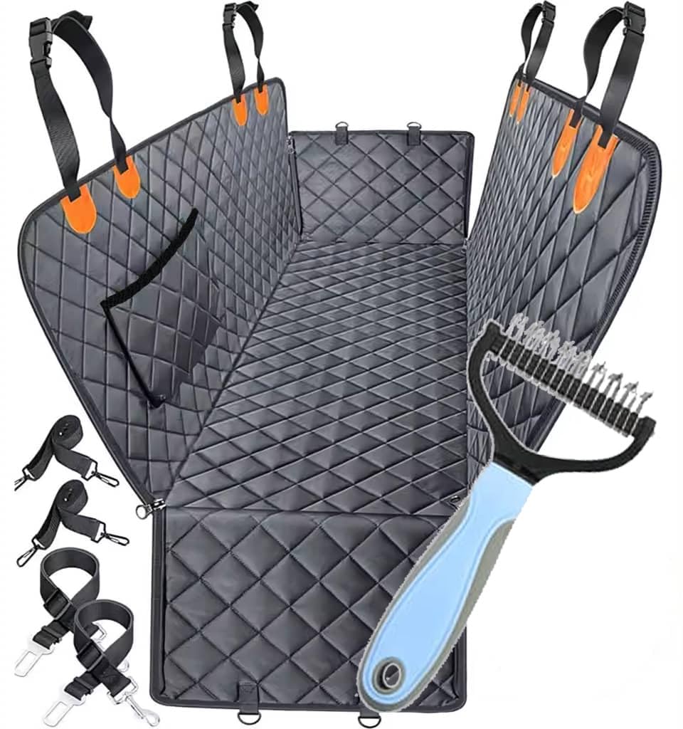 Dog Car Seat Cover for Pets 100% Waterproof Seat Cover Hammock 600D Heavy Duty Scratch Proof Nonslip Durable Soft Back Seat Covers for Cars Trucks and SUVs + Bonus Comb