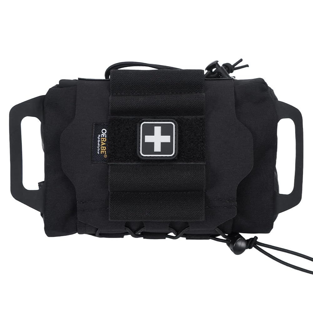 OEBABE Tactical IFAK Pouch MOLLE Trauma Kit Holder – Rapid Tear-Away First Aid Belt Pouch – Durable Two Piece Deployment Survival Roll (BLK)