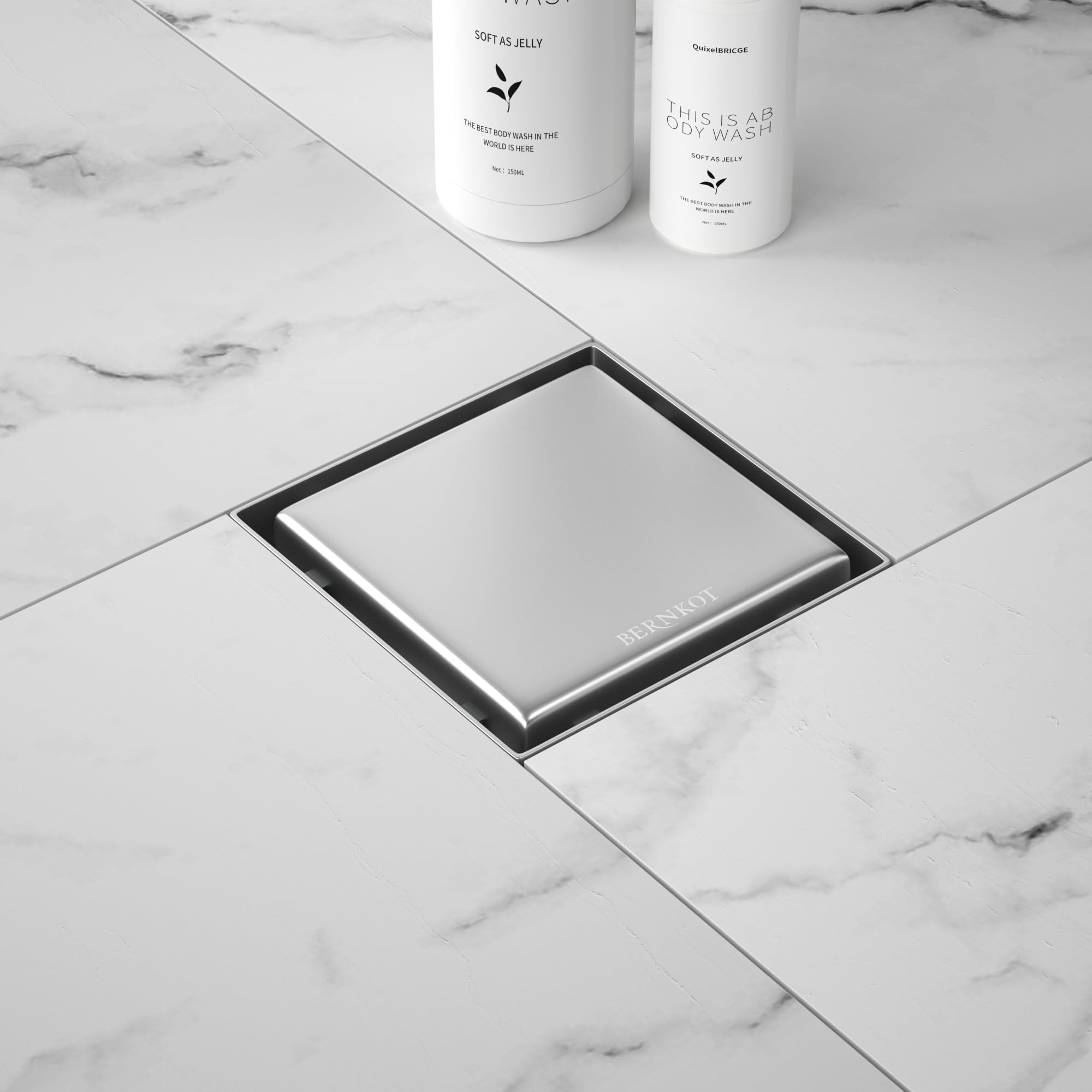 Canalina per doccia con filtro antiodore e filtro per capelli, piastrellabile, in acciaio inox, scarico della doccia molto piatto (15 x 15 cm, 2 in 1 piastrellabile e chiusa)