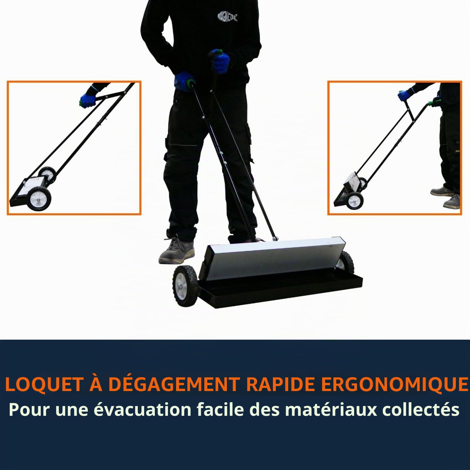 Magnetar Balai magnétique professionnel - 60 cm - balai magnétique - aimant rouleau - Pour atelier, cour, sol - Aimant pour ramasser les clous - Balai à rouleau