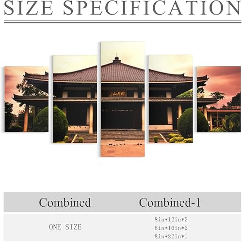 Miniatura 6 de HMLTD Arte de pared con templo budista japonés Tera, 5 piezas, pinturas de pared, sala de estar, dormitorio, oficina, decoración del hogar,
