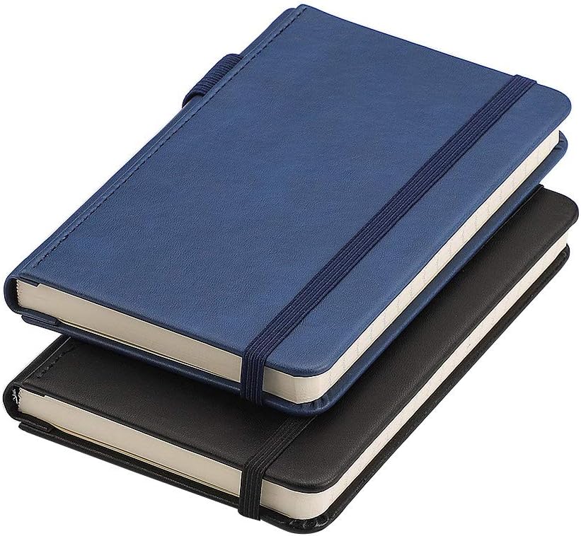 RETTACY Pocket Notebooks,2-Pack Small Notebook Hardcover Mini Journal with 312 Pages,100gsm Thick Lined Paper with Inner Pockets & Page Numbering,3.5" x 5.5"