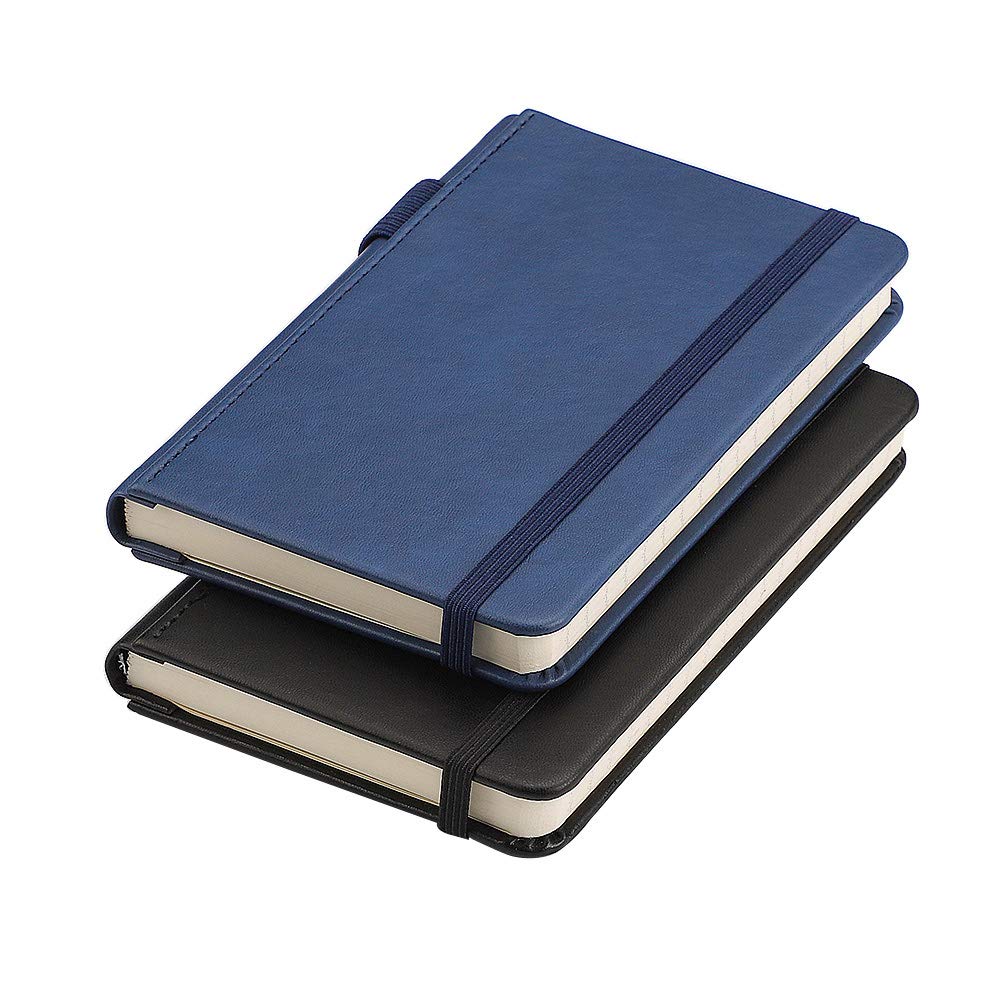 RETTACY Pocket Notebooks,2-Pack Small Notebook Hardcover Mini Journal with 312 Pages,100gsm Thick Lined Paper with Inner Pockets & Page Numbering,3.5" x 5.5"