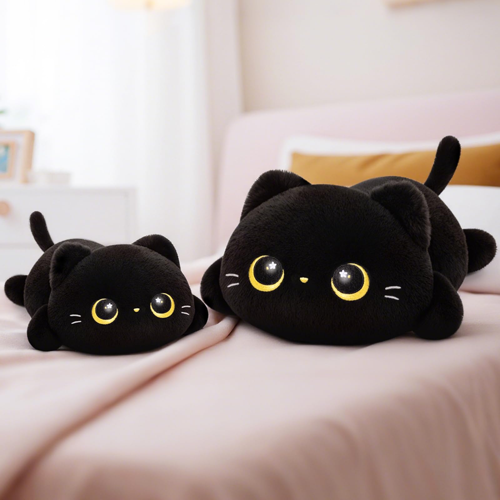 Simpatico cuscino di peluche per gatti neri Kawaii, gatto nero, peluche Squishy, cuscino in peluche per bambini e ragazze (20 pollici)