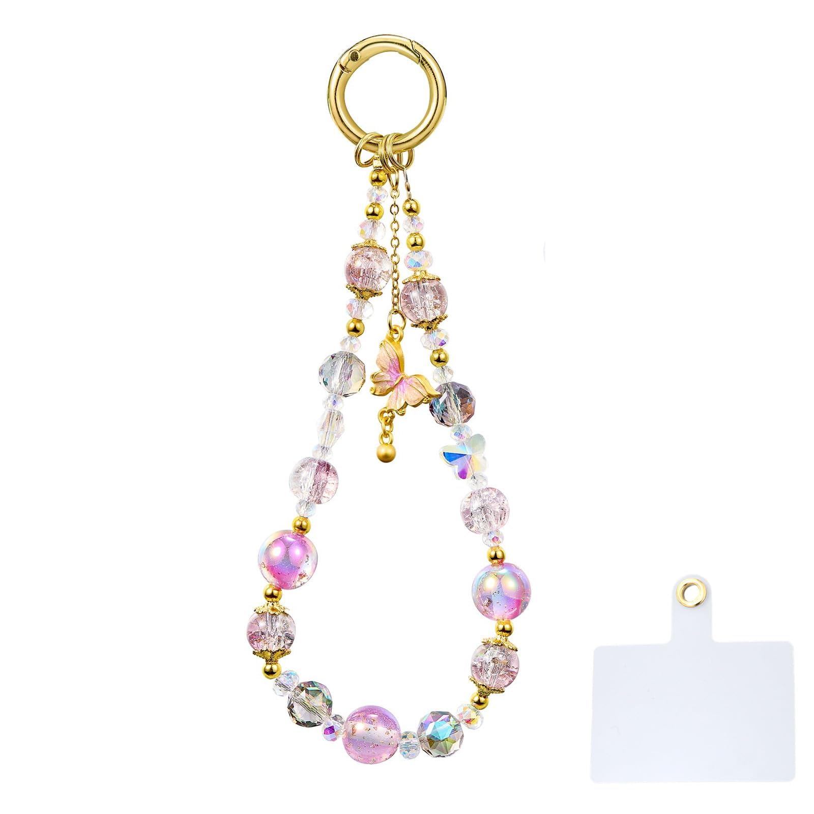 Tarini Crystal Beaded Phone Charm, Cute Wrist Strap, Anti-Drop Keychain Pendant, Butterfly Decorative Phone Charms with Tether Tab for Cases & Wallets-image-26