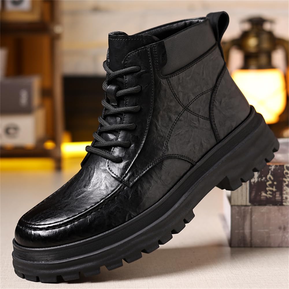 Abborora Men's Hiking Boots Waterproof Casual Chukka Boots for Men Trainers Shoes Size (Black Plush,8.5)