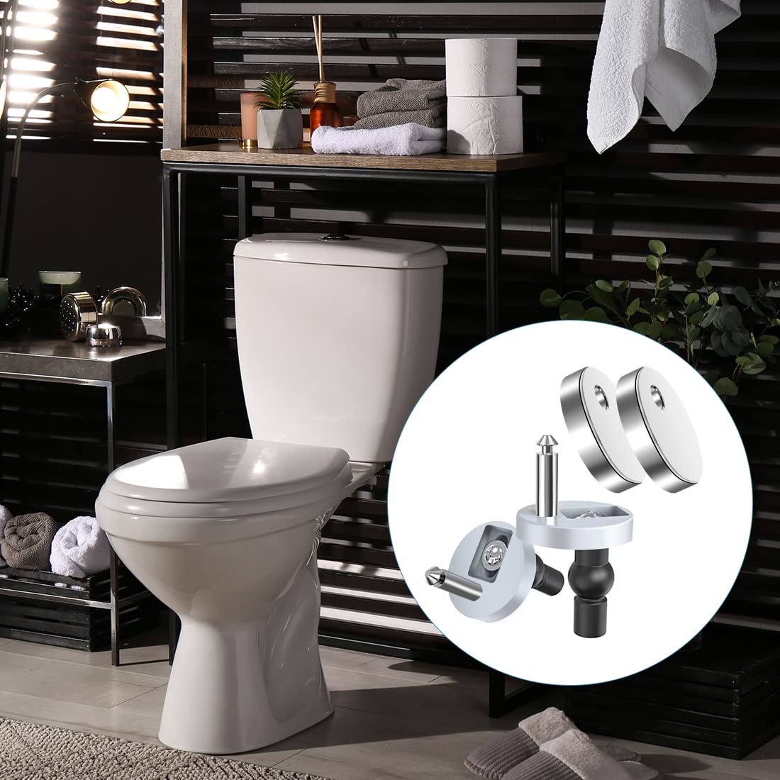 Produktbild von WC-Sitz Scharnierabdeckung 60mm – Edelstahl, Gebürstet, 2er-Set – Passt Auf Top-Fix-Befestigungen, Für Badezimmer-Optimierung