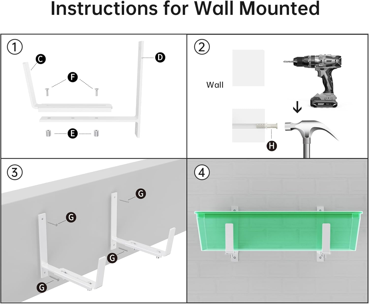 Y&M 6 Pcs Deck Railing Adjustable Planter Box Brackets (6 to 12.5 in), Universal Heavy Duty Iron Flower Box Brackets Wall Mounting Hooks for Fences, Patio, and Garden - White (Patent Registered)