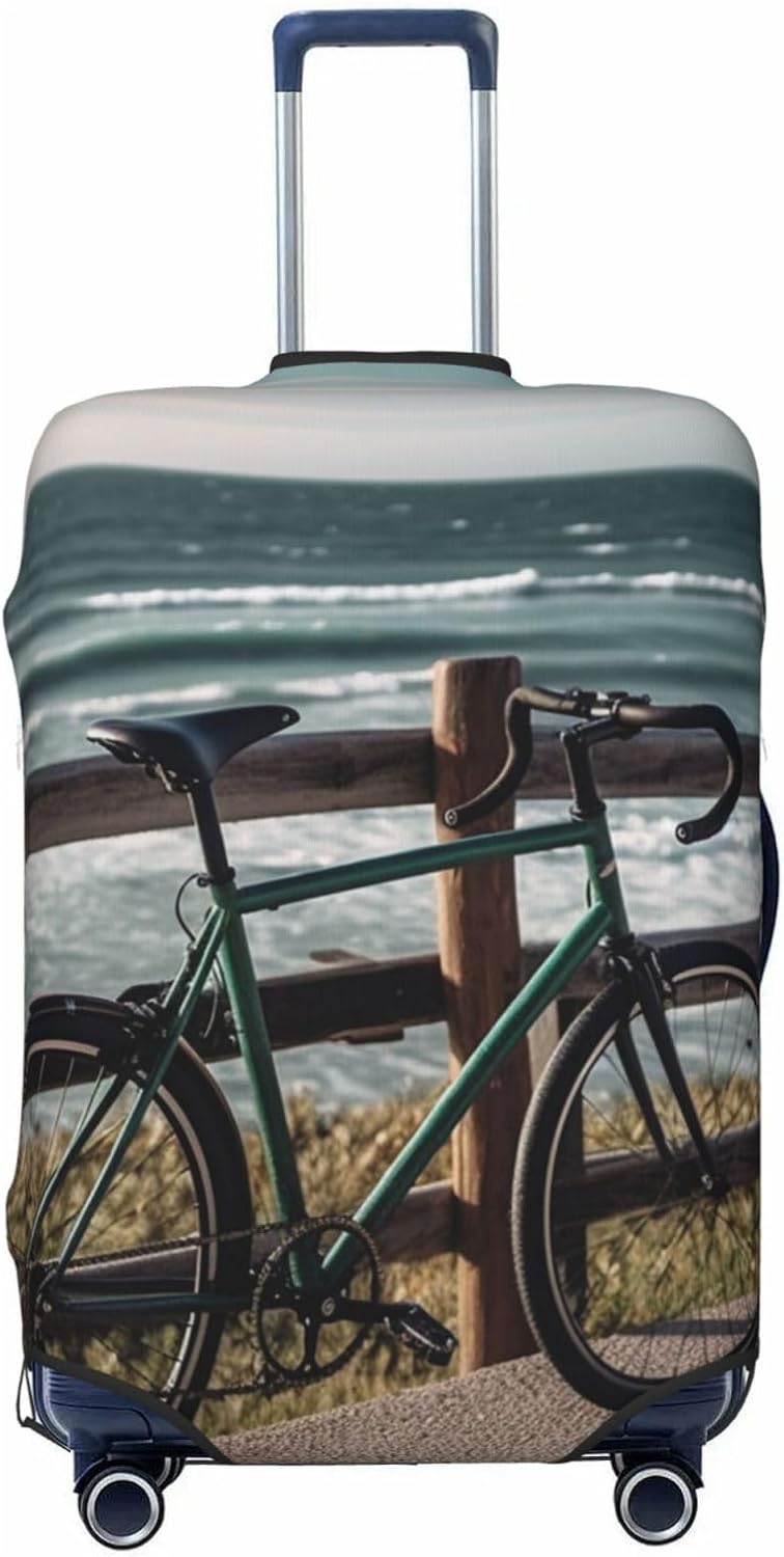 Travel Luggage Cover Elastic Washable Suitcase Cover Fashion Scratch-Resistant Baggage Covers Bicycle Leaning on Fence Suitcase Protector Fit 18-32 Inch Luggage
