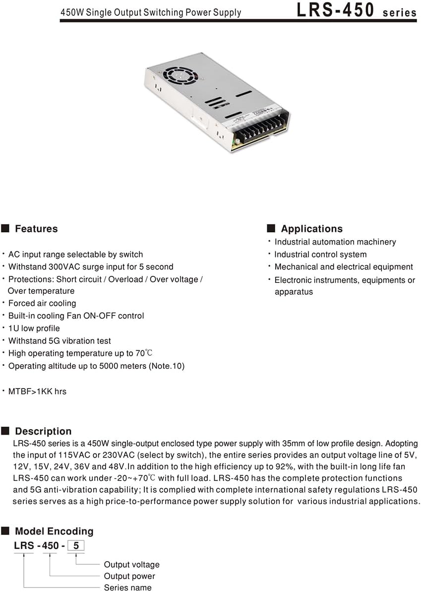 1PC LRS-450-15 15V 30A 450W Single Output Switching Power Supply