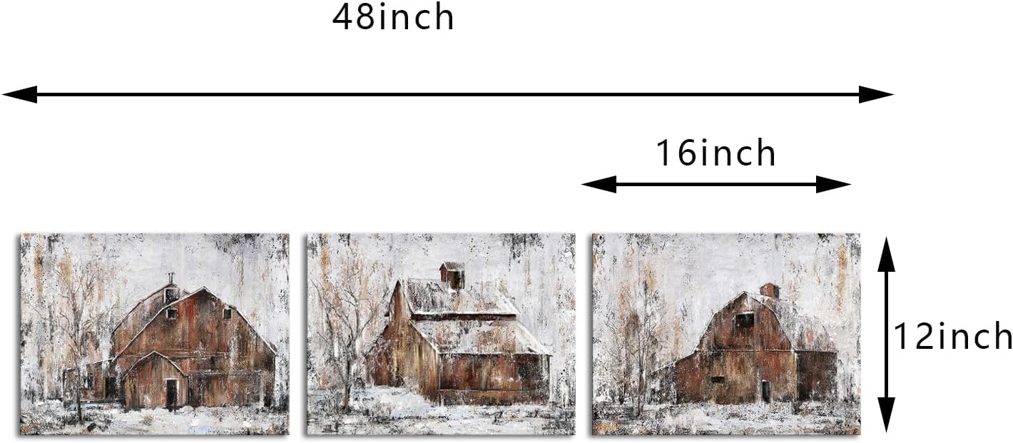 Visual Art Decor Rustic Farmhouse Wall Decor Country Wall Art Barn Pictures Framed Artwork for Living Room Bedroom Wall Decor 3 Piece (Rustic Brown, 12x16inchx3 Pieces)